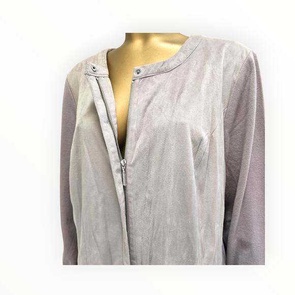 H by Halston Faux Suede Jacket w/ Knit Sleeves & Belt – Taupe – Size 18W - Picture 11 of 11